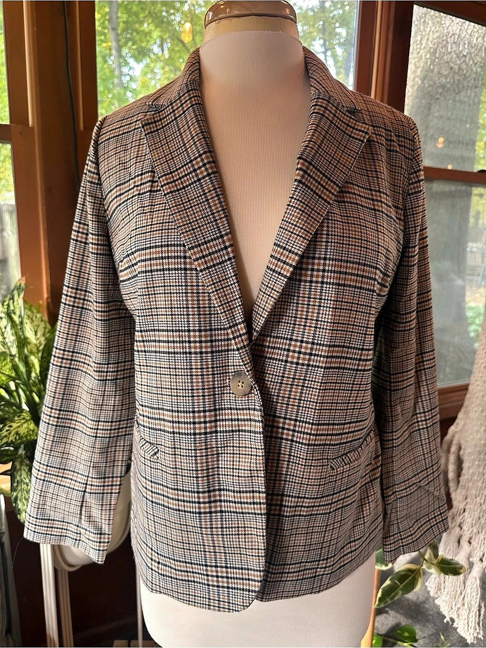 J. Jill Plaid Blazer in Brown & White Size XS
